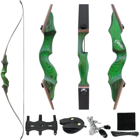 Black Hunter Archery Takedown Recurve Bow 60" Right Hand Hunting Bow Set with Arm Guard Finger Guard Bow Stringer Fur Pad Arrow Rest 20-60 lbs(60lbs)