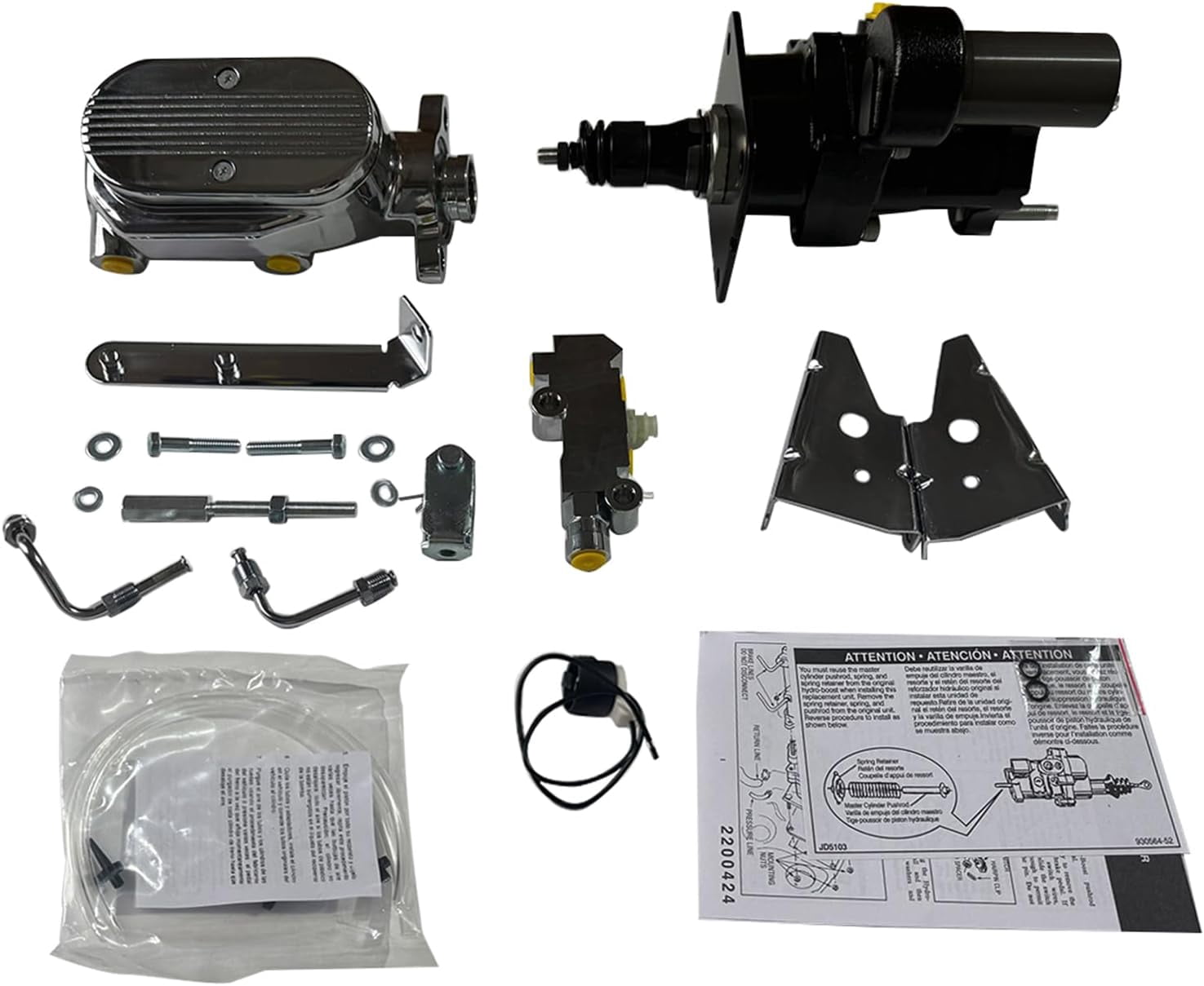 Black Hydro-Boost Power Brake Booster Conversion Kit Disc/Disc w/Milled ...