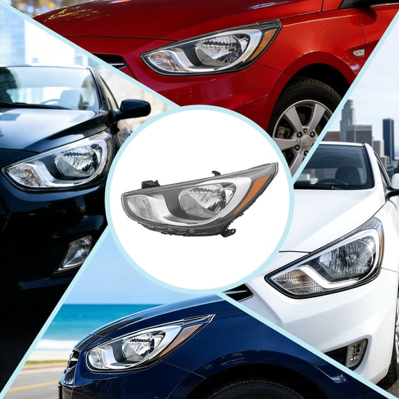 Black Hyundai Accent Left Headlight Assembly 12-14 Halogen Headlights Driver's Side Original Factory Replacement Headlights