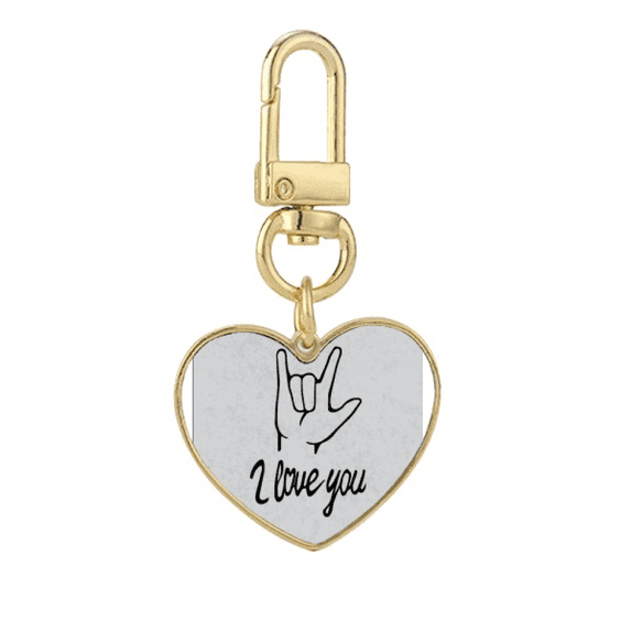 Black I Love You Personalized Gesture Gold Heart Keychain Metal Keyring Holder