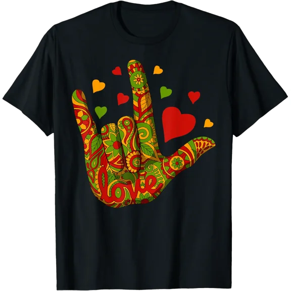 Black I Love You Sign Language History ASL Tee Deaf Community T-shirt