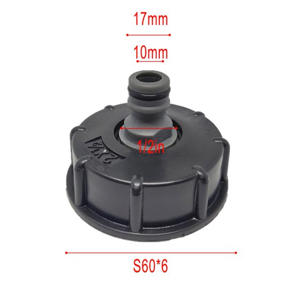 Black IBC Tank Tap 60mm 1/2" 3/4" Coarse Thread Fitting 1000L Water Container Pipe Reducer Connector Garden Hose Pipe Adapter