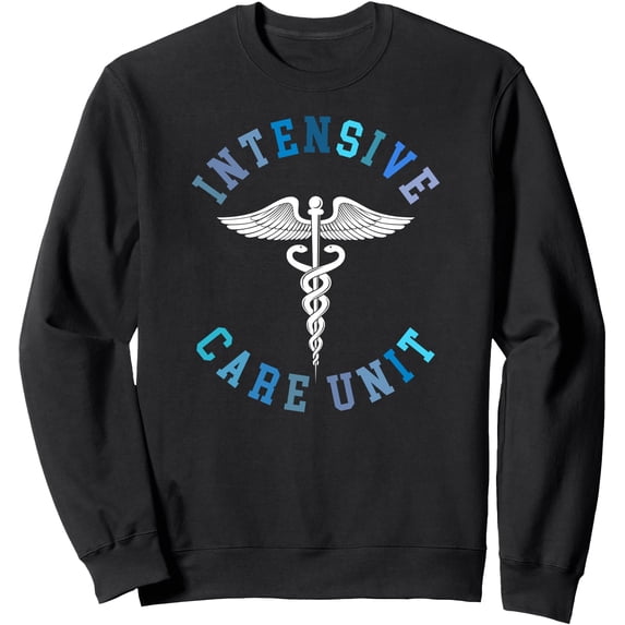 Black ICU Nurse Appreciation Sweatshirt with Medical Symbol for Comfortable Daily Wear