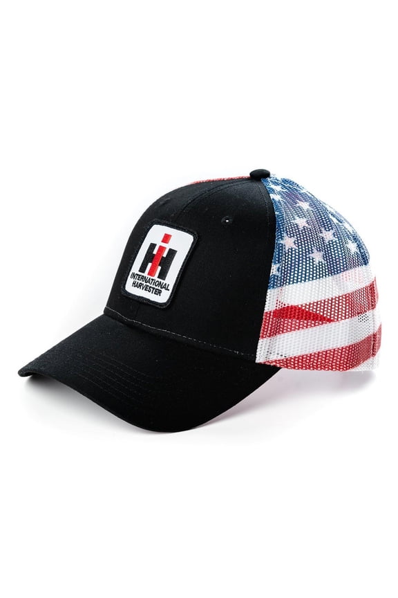 Black IH Logo Hat with US Flag Mesh Back IHFM
