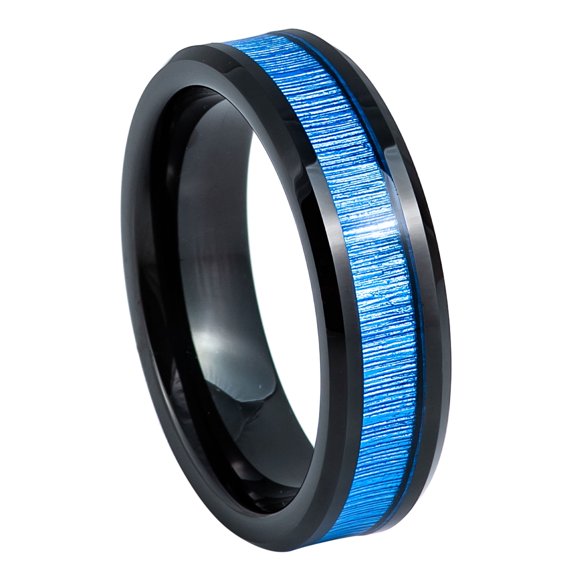 Jewelry Avalanche Black & Blue Tungsten Wedding Band, Unisex Engagement Band, Tungsten Carbide 6MM