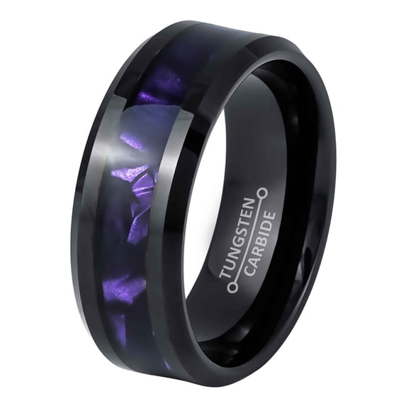 Jewelry Avalanche Black & Purple Tungsten Wedding Band, Mens Engagement Band, Tungsten Carbide 8MM