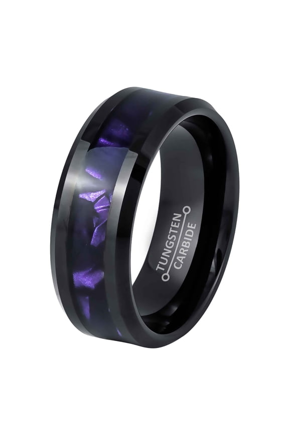 Black & Purple Tungsten Wedding Band, Mens Engagement Band, Tungsten Carbide 8MM