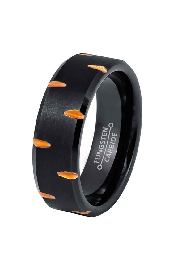 Mens Black Tungsten Carbide Wedding Band, Diamond Cut, Beveled Edge, Comfort Fit