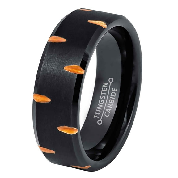 Jewelry Avalanche Mens Black Tungsten Carbide Wedding Band, Diamond Cut, Beveled Edge, Comfort Fit