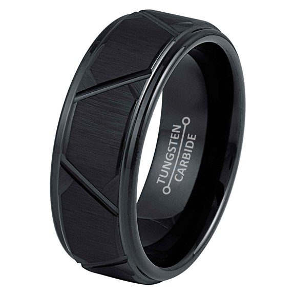 Jewelry Avalanche Trapezoid Design Black Tungsten Ring, Mens Comfort Fit Engagement Band 8MM