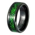 thumbnail image 1 of Jewelry Avalanche Black Tungsten Carbide Ring, Green Celtic Dragon Inlay Mens Comfort Fit Band 8MM, 1 of 4