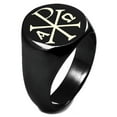 thumbnail image 1 of Black IP Plated Sterling Silver Chi Rho Alpha Omega Symbol Engraved Round Flat Top Polished Ring, 1 of 1
