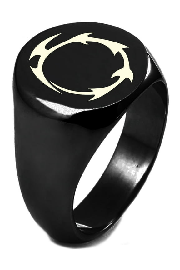 Black IP Plated Sterling Silver Star Wars Mandalorian Crusaders Symbol Engraved Round Flat Top Polished Ring