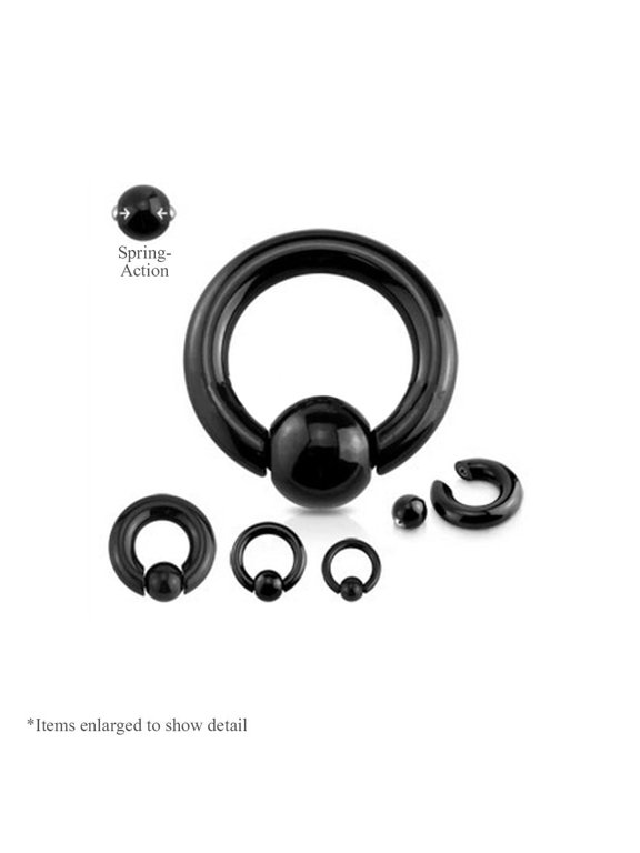 Black IP Spring Action Captive Bead Ring - Easy Pop Out
