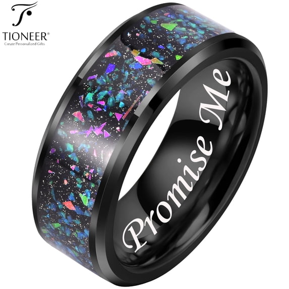 Black IP Tungsten Ring 8mm Galaxy Series w/ Opal Inlay in Different Styles Wedding Band for Men Women w/ FREE Engraving Options