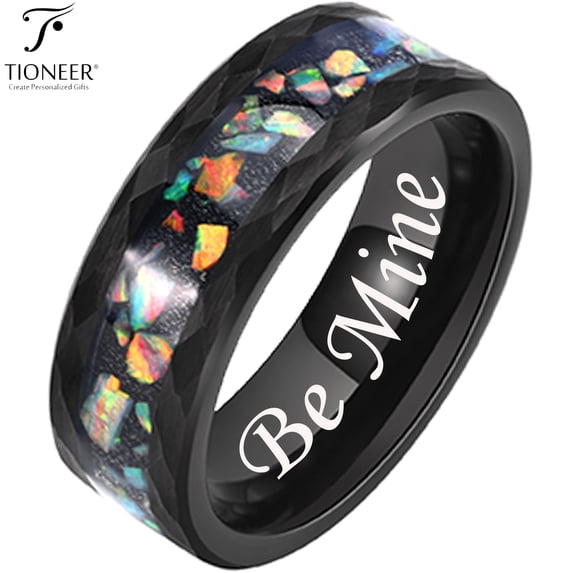 Black IP Tungsten Ring 8mm Galaxy Series w/ Opal Inlay in Different Styles Wedding Band for Men Women w/ FREE Engraving Options