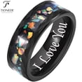 thumbnail image 1 of Black IP Tungsten Ring 8mm Galaxy Series w/ Opal Inlay in Different Styles Wedding Band for Men Women w/ FREE Engraving Options, 1 of 6