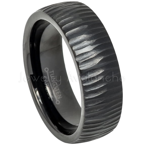 Black IP Tungsten Ring, Tree Bark Carved Texture Finish Tungsten Wedding Band JATN606Ns10.5