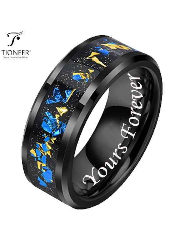 Black IP Tungsten Ring w/ Carbon Fiber Inlay Comfort Fit for Men Women w/ Free Engraving Options 8mm