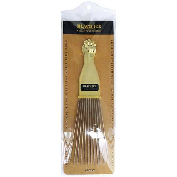 Black Ice #BIC212T Professional Signature Series Premium Stylish Gold Handle Hair Styling Metal Pick Comb