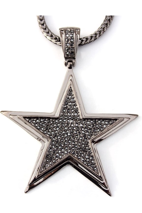 Black Ice Hematite Rock Star Pendant + Franco Chain 36'