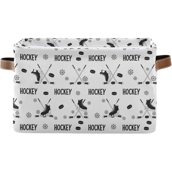 Black Ice‑Hockey‑Pattern Storage Basket Bins, Foldable Decorative Storage Box, For Office, Bedroom, Clothes and Household Storage