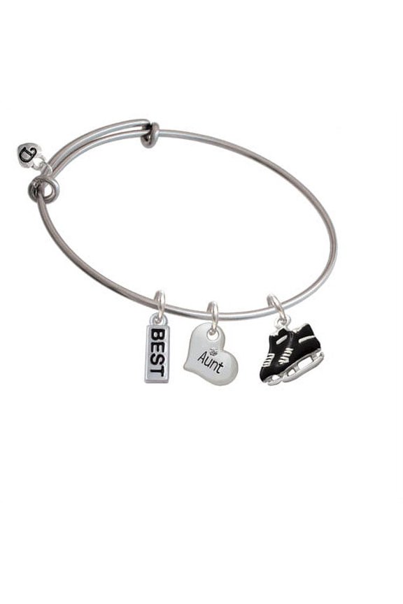 Black Ice Skates Aunt Heart Expandable Bangle Bracelet