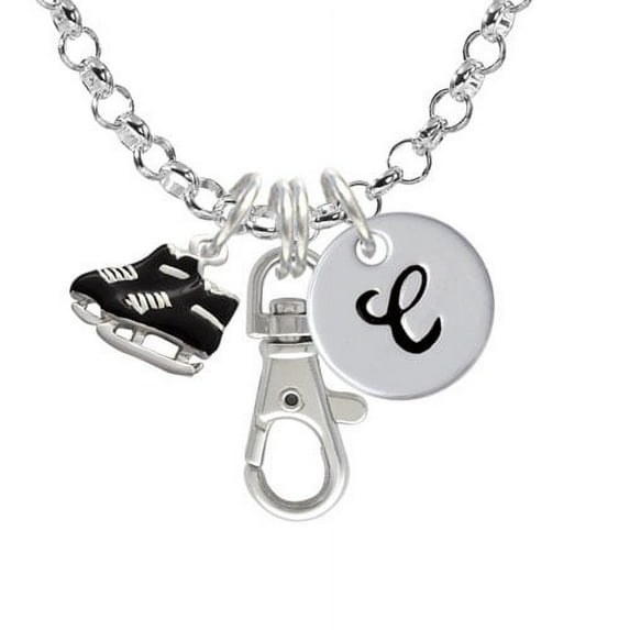 Black Ice Skates - C - Initial Badge Clip Necklace