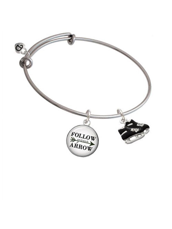 Black Ice Skates Follow Your Arrow Bangle Bracelet