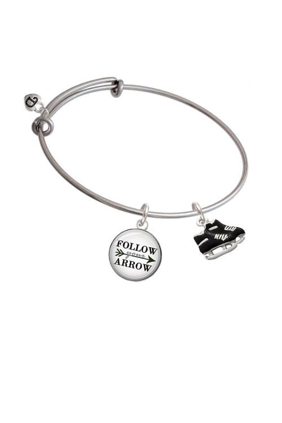 Black Ice Skates Follow Your Arrow Bangle Bracelet