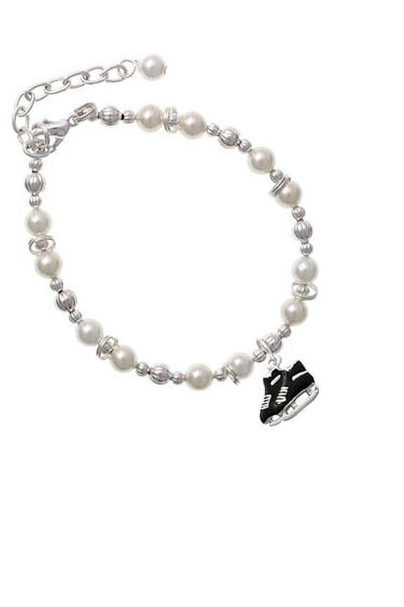 Black Ice Skates Imitation Pearl Beaded Bracelet