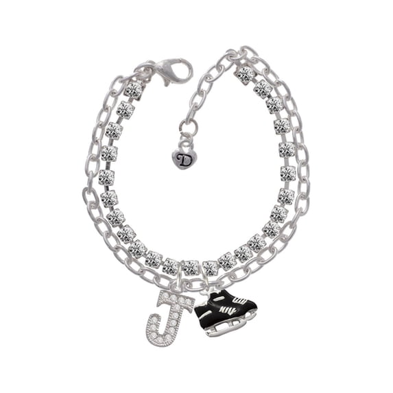 Black Ice Skates -J- Double Strand Madison Charm Bracelet