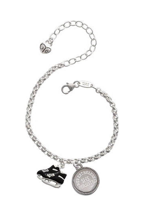 Black Ice Skates Nevertheless She Persisted Engraved Bracelet