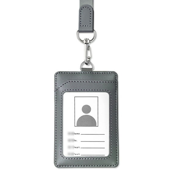 Badge Holder With Lanyard Heavy Duty Vertical Cute Leather Id Card Holder With Clear Id Window And 1 Card Slots For Women Men Nurse Teachers Students School Medical Law Enforcements Work - Gray