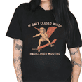 thumbnail image 1 of Black If Only Closed Minds Had Closed Mouths Skateboarding Cherub Retro Vintage Graphic Tees Print Tshirt Shirts Casual Sarcastic Tops S-5XL, 1 of 5