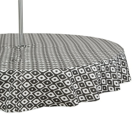 Black Ikat Outdoor Polyester Fabric Tablecloth With Zipper 60 Round