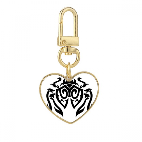 Black Illustration Spider Insect Pattern Gold Heart Keychain Metal Keyring Holder