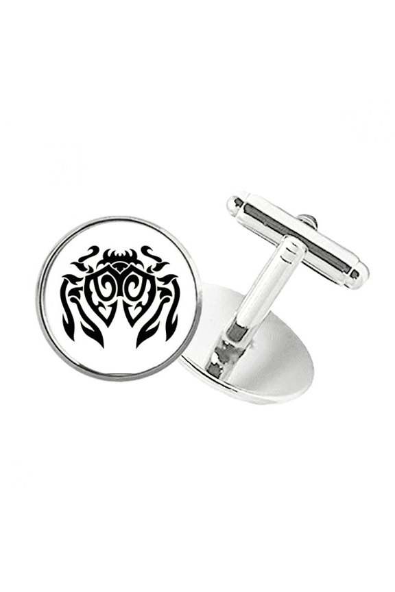 Black Illustration Spider Insect Pattern Round Button Cuff Clip Stud Cufflinks