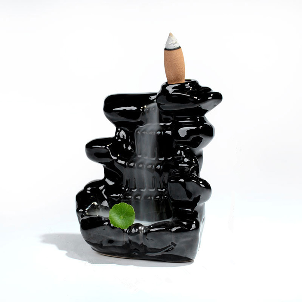Black Incense Back Flowing Burner Ceramic Holder Censer Special Gift