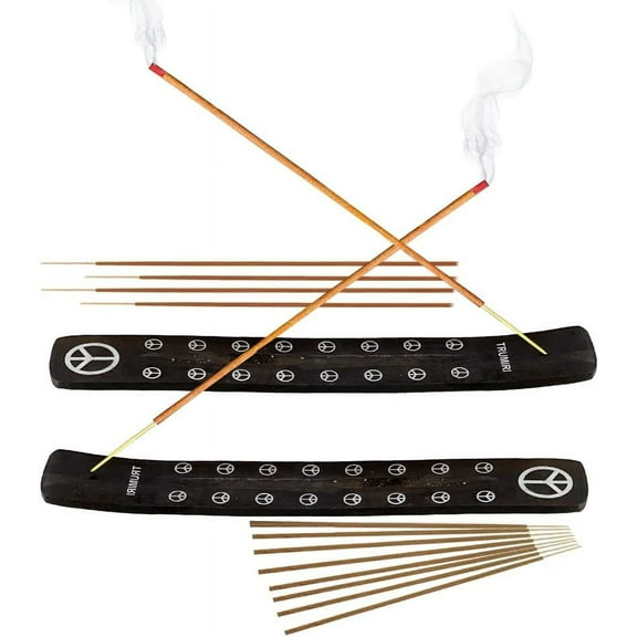 Black Incense Holder Burner Ash Catcher Wooden Fatti Plate Tray for Sticks and Cones Pack of 2