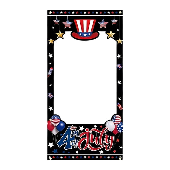 Black Independence Day Photo Frame With Hole-Cut Layout, Star-Stripe Design And Plastic Material For Party Backdrop, Photo Booth, Outdoor Decor And Celebration