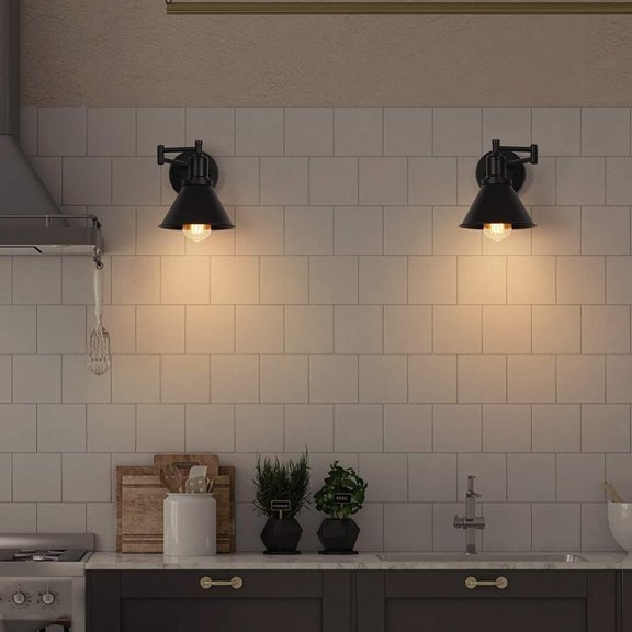 Black Industrial 1-Light E26 Metal Wall Sconce 2 Pack