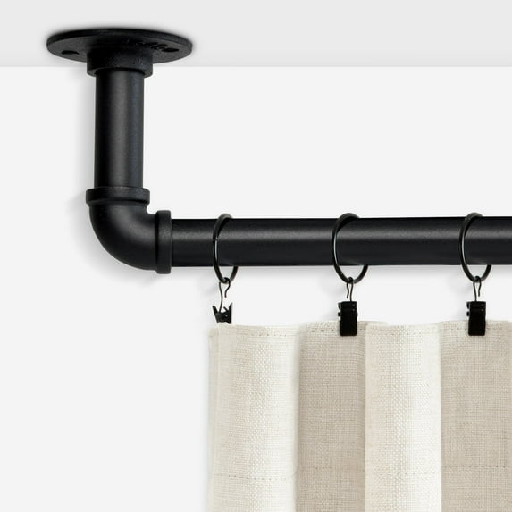 Black Industrial Curtain Rod,1" Diameter Durable Adjustable Curtain Rods for Blackout,Heavy Duty and Outdoor Curtains,28"-48"