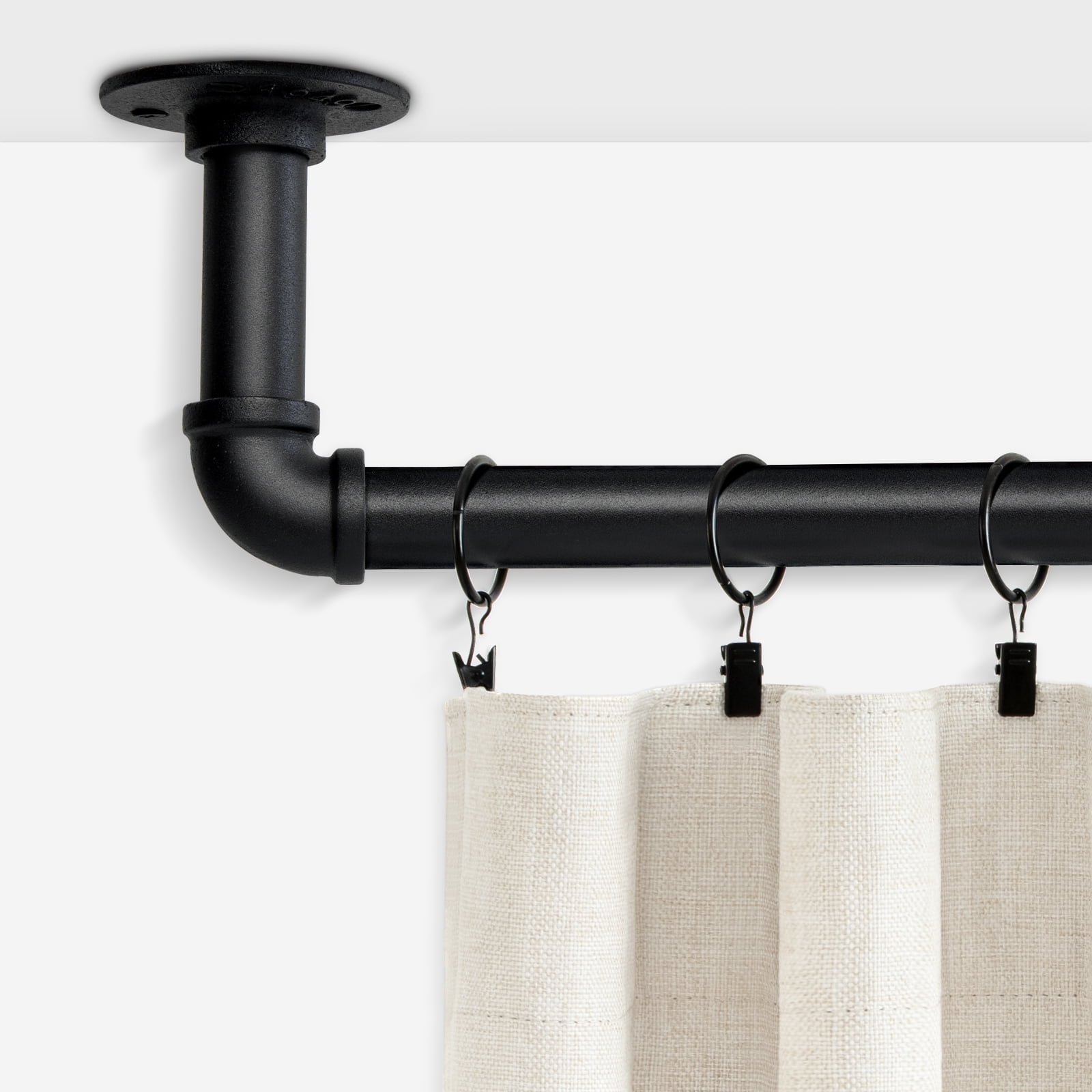 Black Industrial Curtain Rod,1" Diameter Durable Adjustable Curtain Rods for Blackout,Heavy Duty and Outdoor Curtains,48"-86"