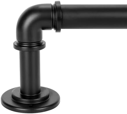 Black Industrial Curtain Rods for Windows 28 to 48 Inch(2.3 to 4 Feet), 1 Inch Diameter Blackout Wrap Around Adjustable Heavy Duty Window Drapery Rods, Indoor and Outdoor