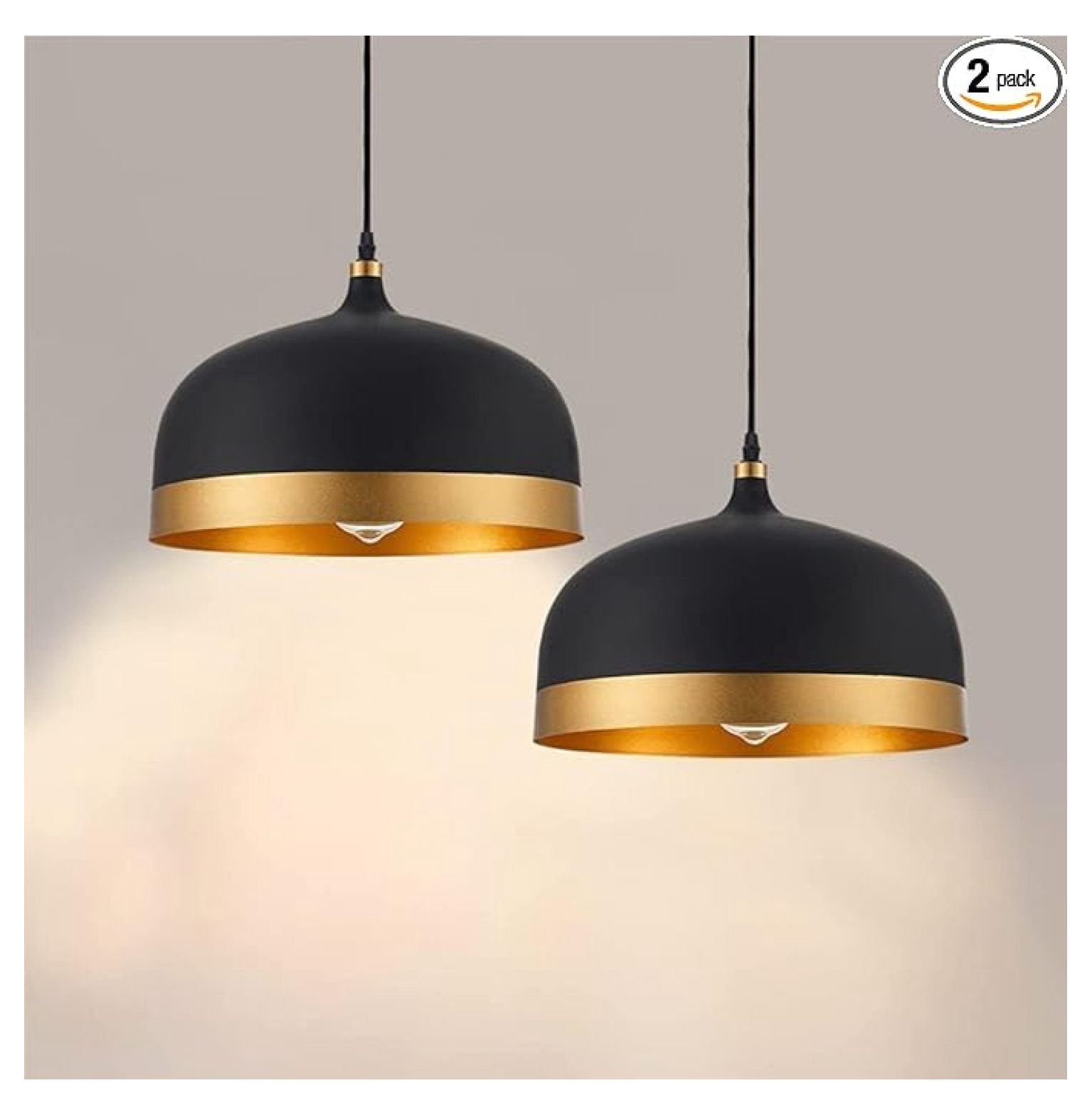 Black Industrial Pendant Light Fixture, Farmhouse Decor Adjustable Metal Hanging Lamp, Kitchen Island Ceiling Hanging for Indoor Restaurant Dining Room Cafe Sink Bar Salons (2-Packs)