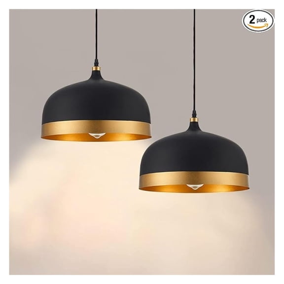 Black Industrial Pendant Light Fixture, Farmhouse Decor Adjustable Metal Hanging Lamp, Kitchen Island Ceiling Hanging for Indoor Restaurant Dining Room Cafe Sink Bar Salons (2-Packs)
