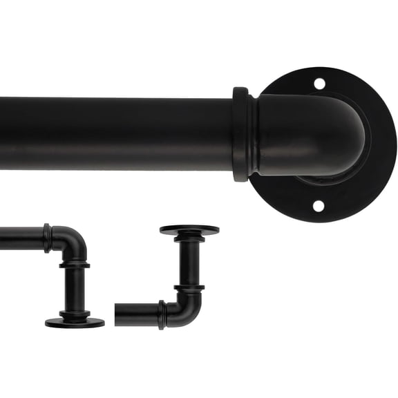 Black Industrial Pipe Curtain Rod 18 to 45 Inch,1 Inch Diameter Adjustable Wrap Around Rod,Metal Window Treatment Rods,Ideal as Your Kitchen,Bedroom,Outdoor Patio Etc