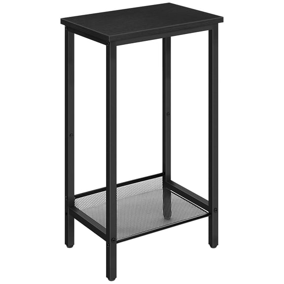 Black Industrial Tall Side Table with Adjustable Mesh Shelf