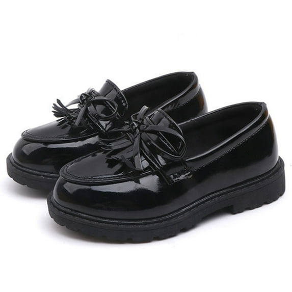 Black Infant Leather Shoes With College Style And Shiny Design, Stylish For Special Occasions And First Steps
